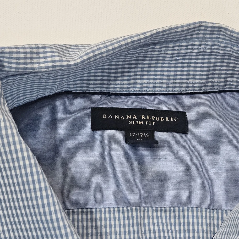Banana Republic Dress Shirt Mens 17/17.5 Blue White Slim Fit Office Career‎ Wear